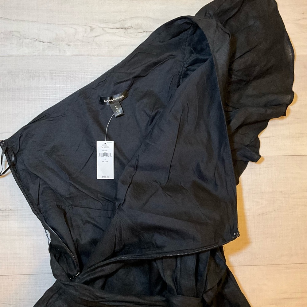 New Banana Republic Linen Ruffle‎ Black Dress Size 0P - Picture 4 of 4